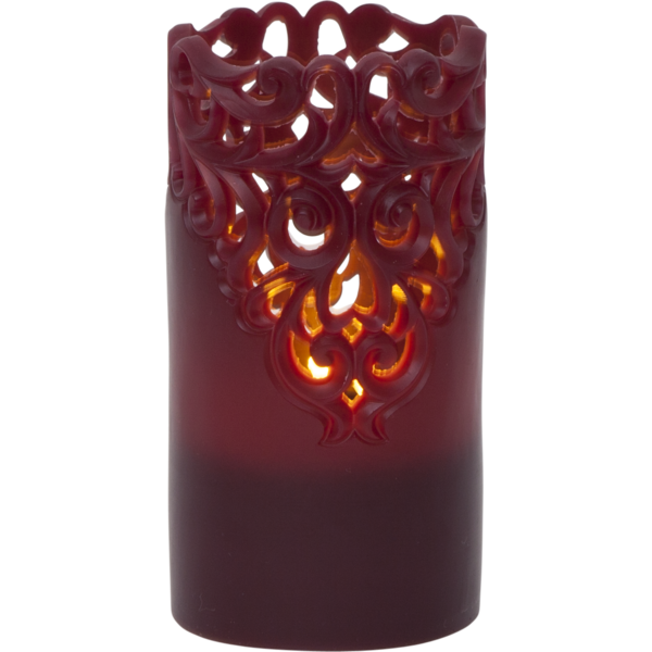 LED Wachskerze Kerze  "Clary" (Ranken-Ornament) - Farbe: rot - Größe: 8 x 15 cm  (in 2 Farben und 2 Größen erhältich)