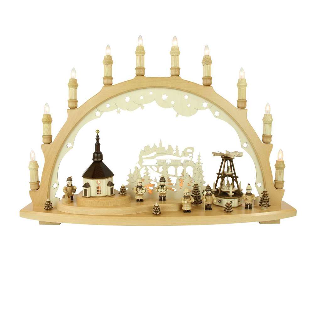 3D Schwibbogen Lichterbogen - Motiv: Weihnacht hell Seiffener Kirche mit Pyramide (Winterlandschaft) 3D Schwibbogen Lichterbogen - Motiv: Weihnacht hell Seiffener Kirche mit Pyramide (Winterlandschaft)
