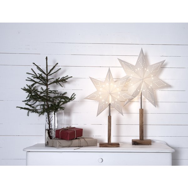Papiersternleuchte Weihnachtsstern Stern Leuchte mit Holzfuß / Ständer - Größe: 43 x 70 cm natur (in verschiedenen Größen) | 43 x 70 cm, natur