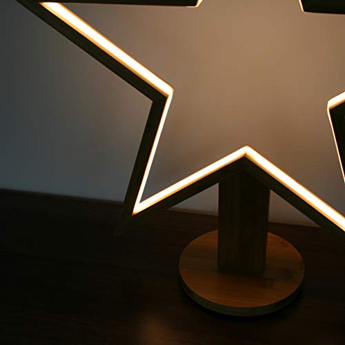 LED Holzstern Weihnachtsstern Stern auf Sockel warmweiß - Größe: 35 cm (in 2 verschiedenen Größen verfügbar)