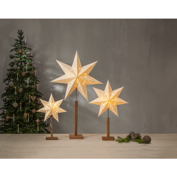Papiersternleuchte Weihnachtsstern Stern Leuchte mit Holzfuß / Ständer - Größe: 43 x 70 cm natur (in verschiedenen Größen) | 43 x 70 cm, natur
