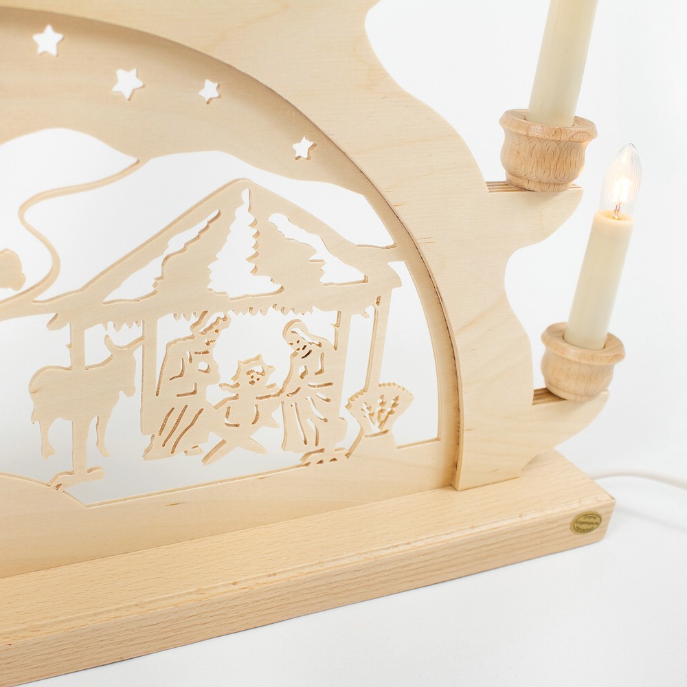 Holz Schwibbogen Lichterbogen - Motiv: Geburt Jesus Christus 50 cm 