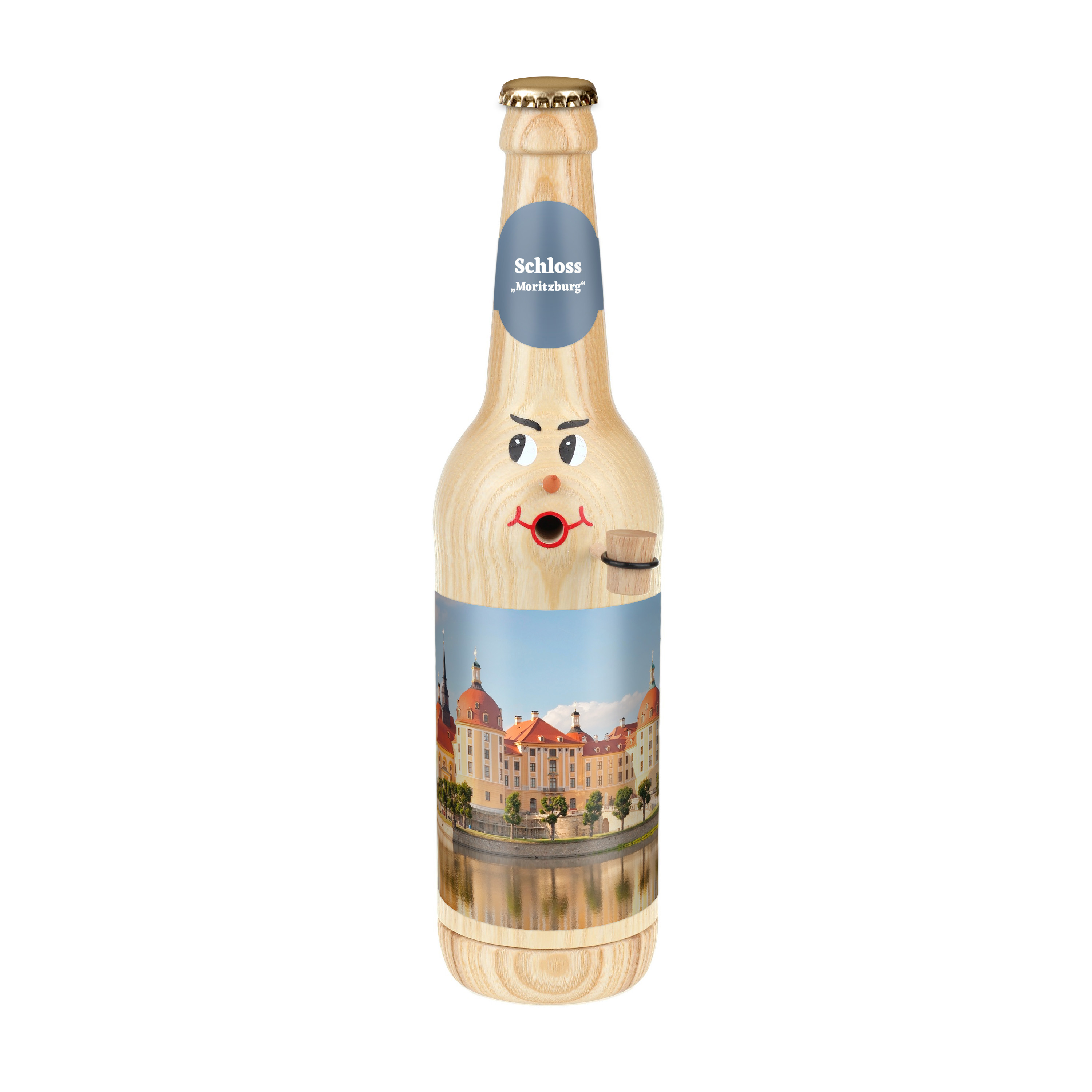 Räucherflasche Räucherfigur Rauchfigur Räuchermännchen Bier Longneck 0,5 natur - "Schloss Moritzburg" 