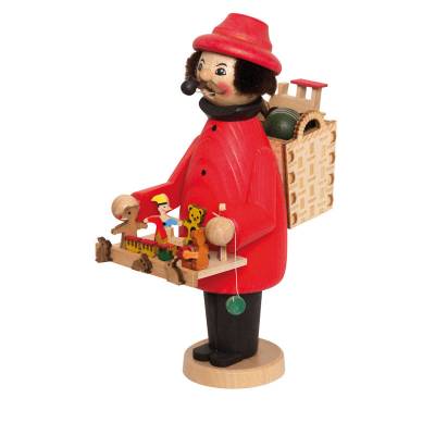Kuhnert Räucherfigur Räuchermännchen - Die kleinen im Wald und Flur Händler unterwegs - Spielzeughändler rot