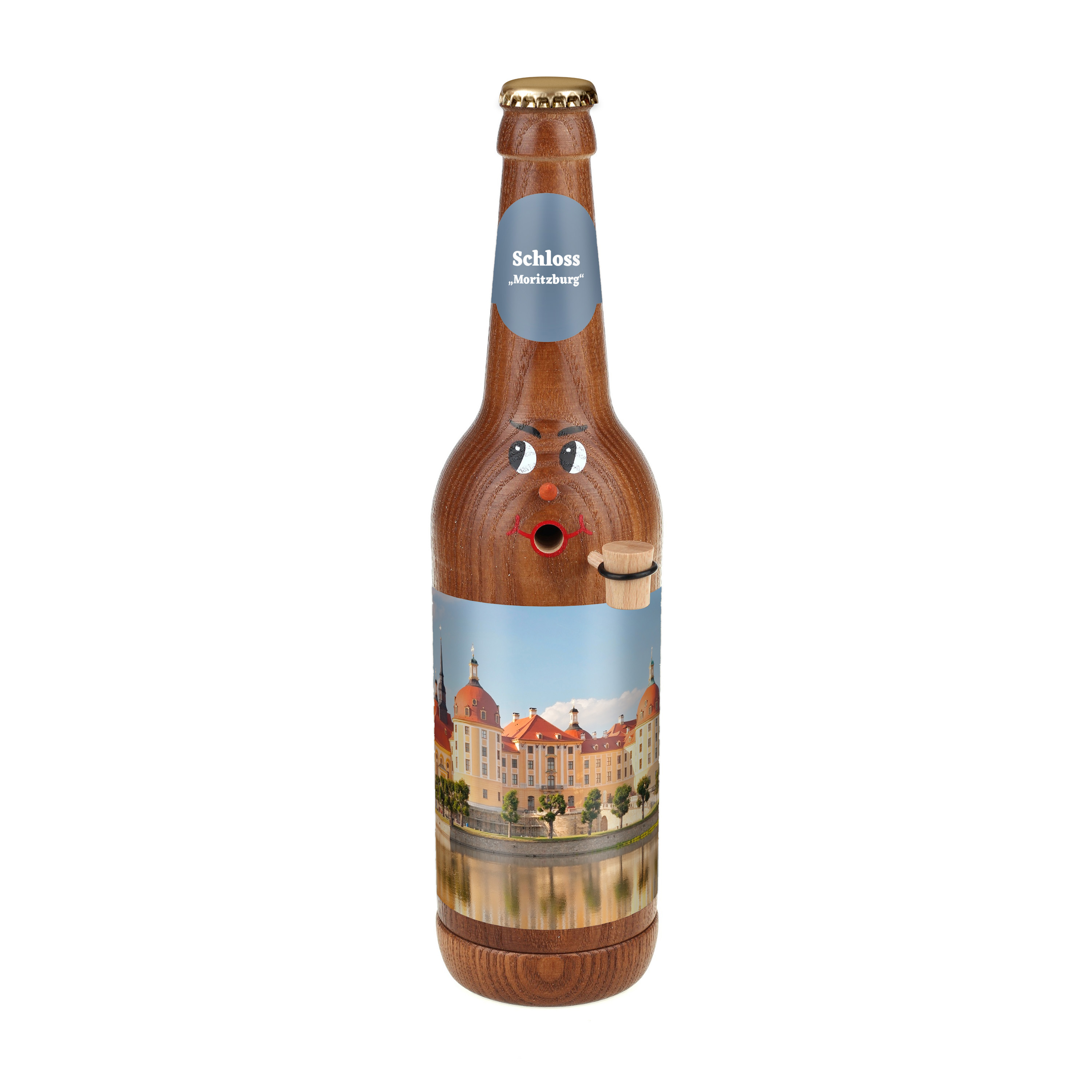 Räucherflasche Räucherfigur Rauchfigur Räuchermännchen Bier Longneck 0,5 braun - "Schloss Moritzburg" 