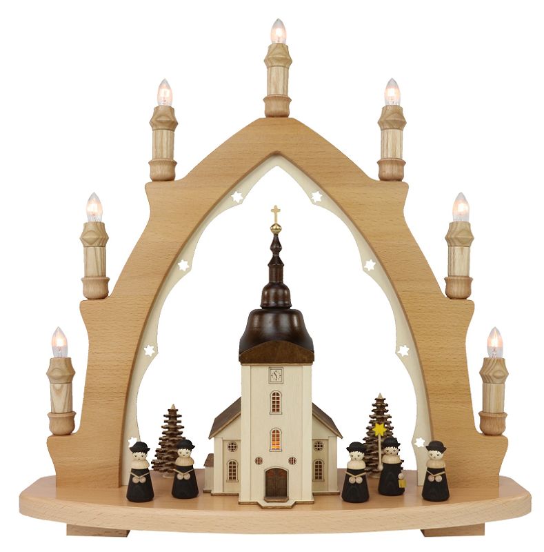 3D Lichterspitze Leuchterbogen Schwibbogen Lichterbogen 7 flammig - Dorfkirche hell