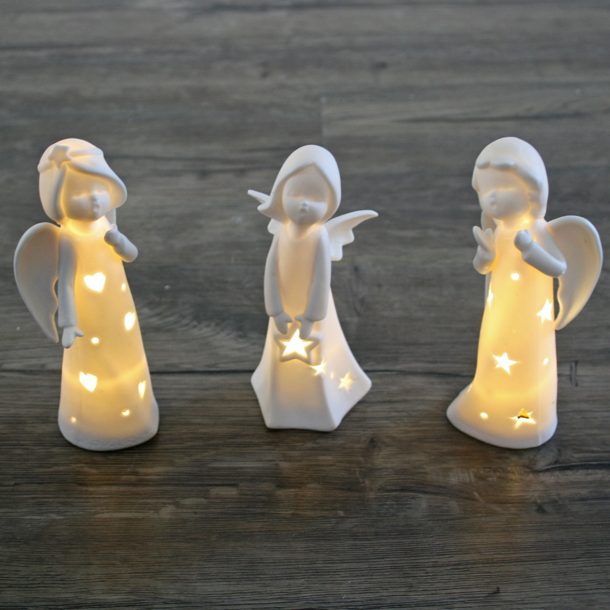 LED Porzellanengel Engel 3er-Set (in verschiedenen Modellen wählbar) | Porzellanengel 3er-Set