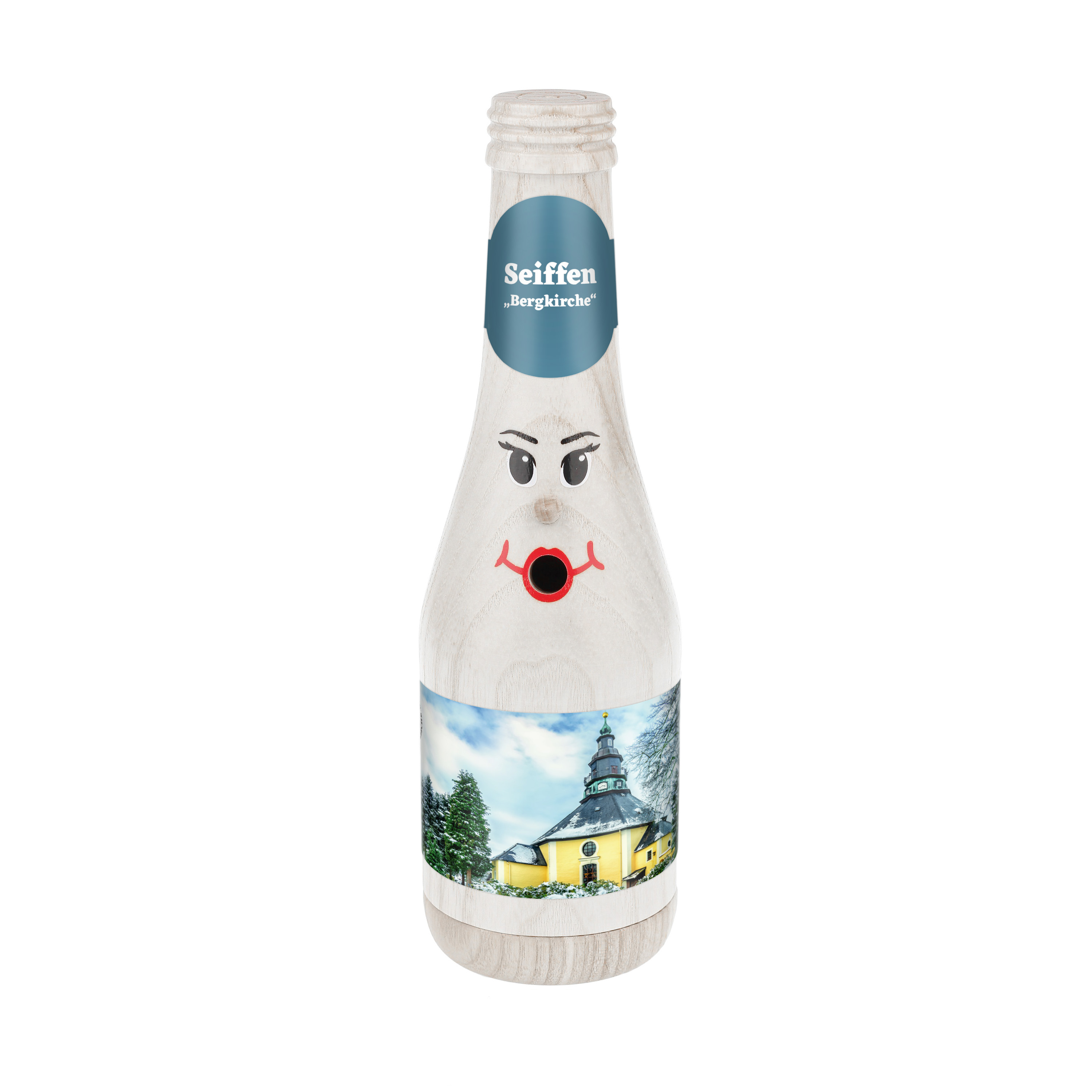 Räucherflasche Räucherfigur Rauchfigur Räuchermännchen Sekt 0,2 weiß - "Seiffen Bergkirche" 